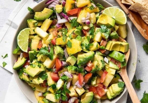 Avocado, pineapple, and tomato salad.